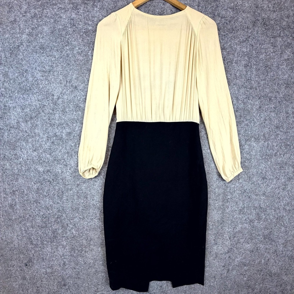 Zara‎ Basic Sheath Dress Womens XS Cream Black Colorblock Pleated Retro Office